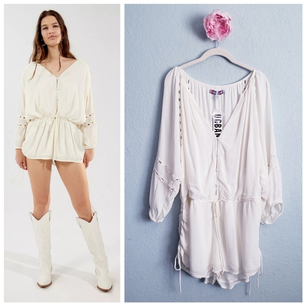 Urban Outfitters Gauzy White Junie Long Sleeve Romper